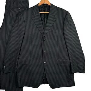 Canali 44L Jacket 38x32 Made in Italy‎ Black Pinstriped 100% Wool 3Btn Suit Flex